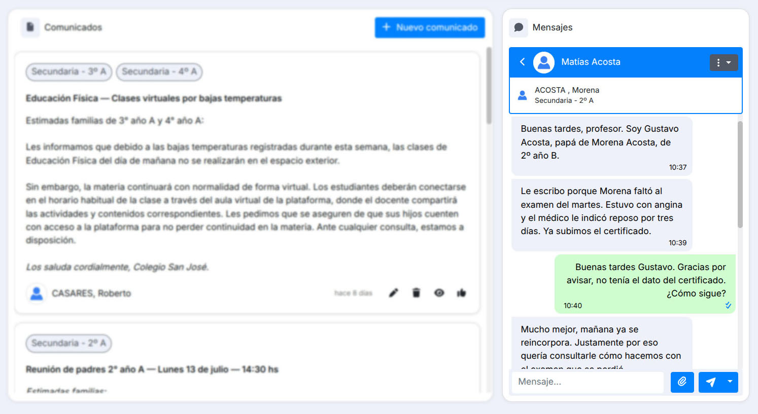 Chat directo con una familia en Tasky