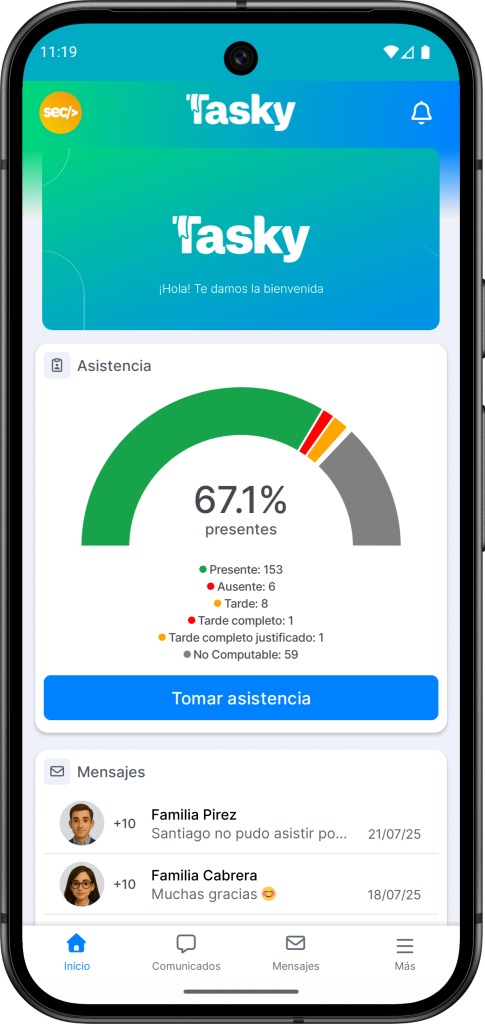 Pantalla de inicio de la aplicación de gestión académica